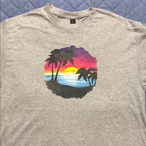 Gray Graphic T-Shirt with Sunset Design (Beach Wear)